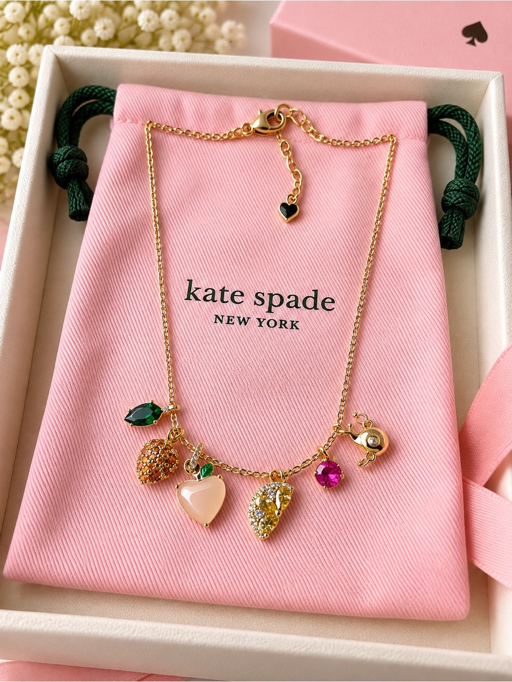 kate spade Gold-Tone Fruit Charm Necklace with Multicolor Gems